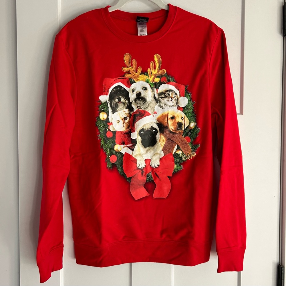 Fifth Sun Red Dogs and Cats‎ Christmas Holiday Sweater Size Small
